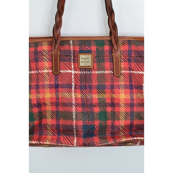 Dooney & Bourke Red Tartan Plaid Braided Handle Shopper Tote - Picture 2 of 8
